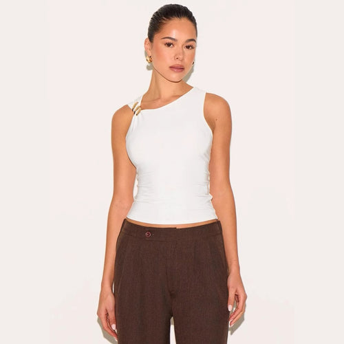 Damen Elegantes Top mit asymmetrischem Schnitt und dekorativen Riegeln Echo Archiv