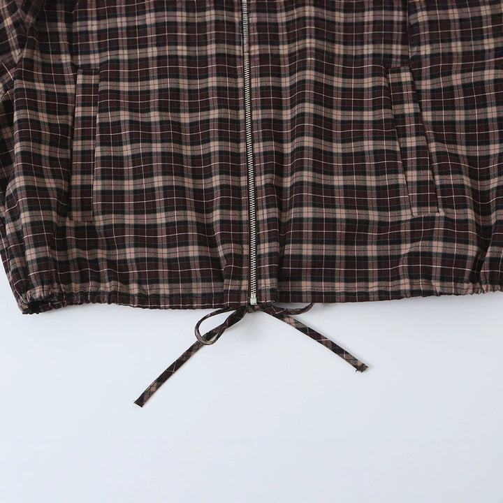 Damen Karierter Cropped-Blouson mit Stehkragen, Tunnelzugsaum und Eingrifftaschen Echoarchiv