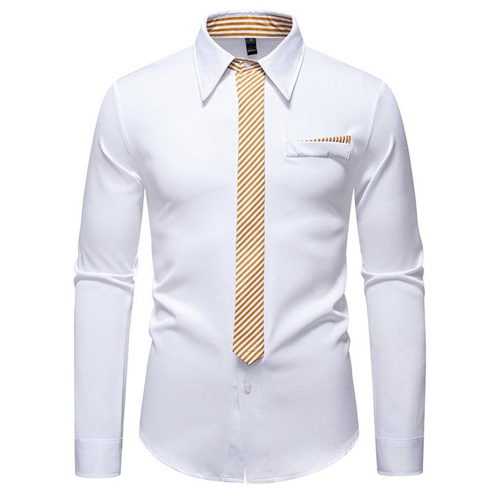 Herren Slim-Fit Businesshemd mit integrierter Krawatten-Optik und Brusttasche Echo Archiv