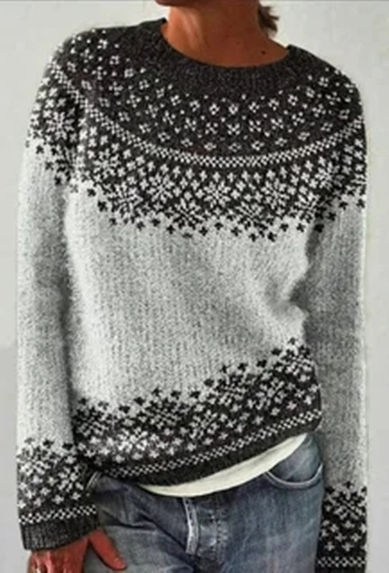Damen nan gemusterter Norwegerstrickpullover mit weitem Rundhalsausschnitt und lässigem Oversize-Schnitt Echo Archiv