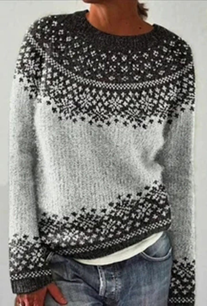 Damen nan gemusterter Norwegerstrickpullover mit weitem Rundhalsausschnitt und lässigem Oversize-Schnitt Echo Archiv