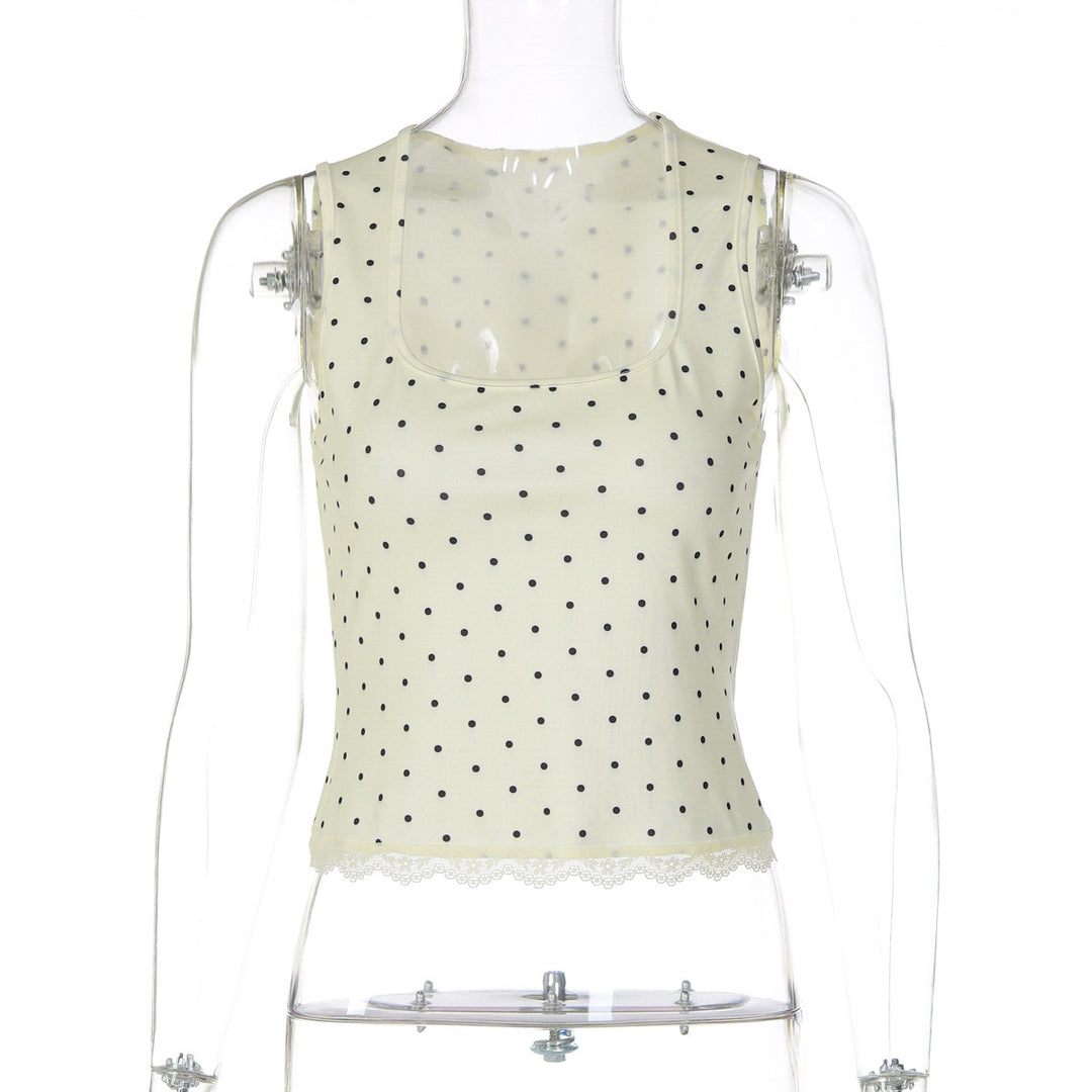 Damen Polka-Dots Trägershirt mit Spitzenrand Echo Archiv