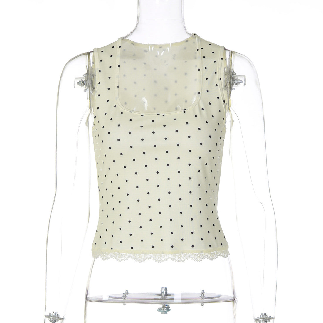 Damen Polka-Dots Trägershirt mit Spitzenrand – Avérine