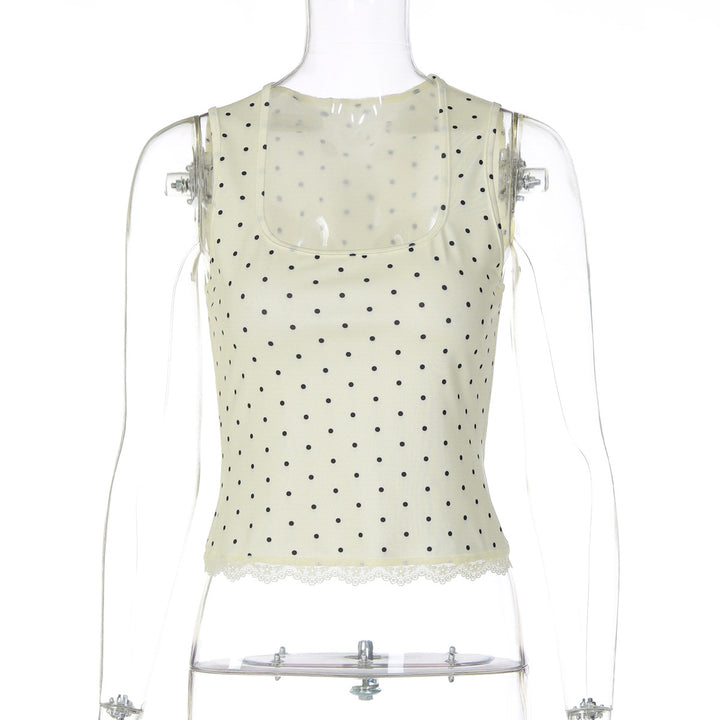 Damen Polka-Dots Trägershirt mit Spitzenrand Echo Archiv