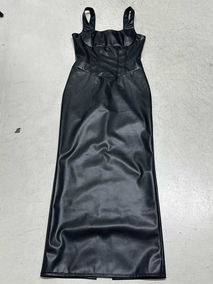 Damen Figurumspielendes Kunstlederkleid mit charmanten Trägern Echo Archiv
