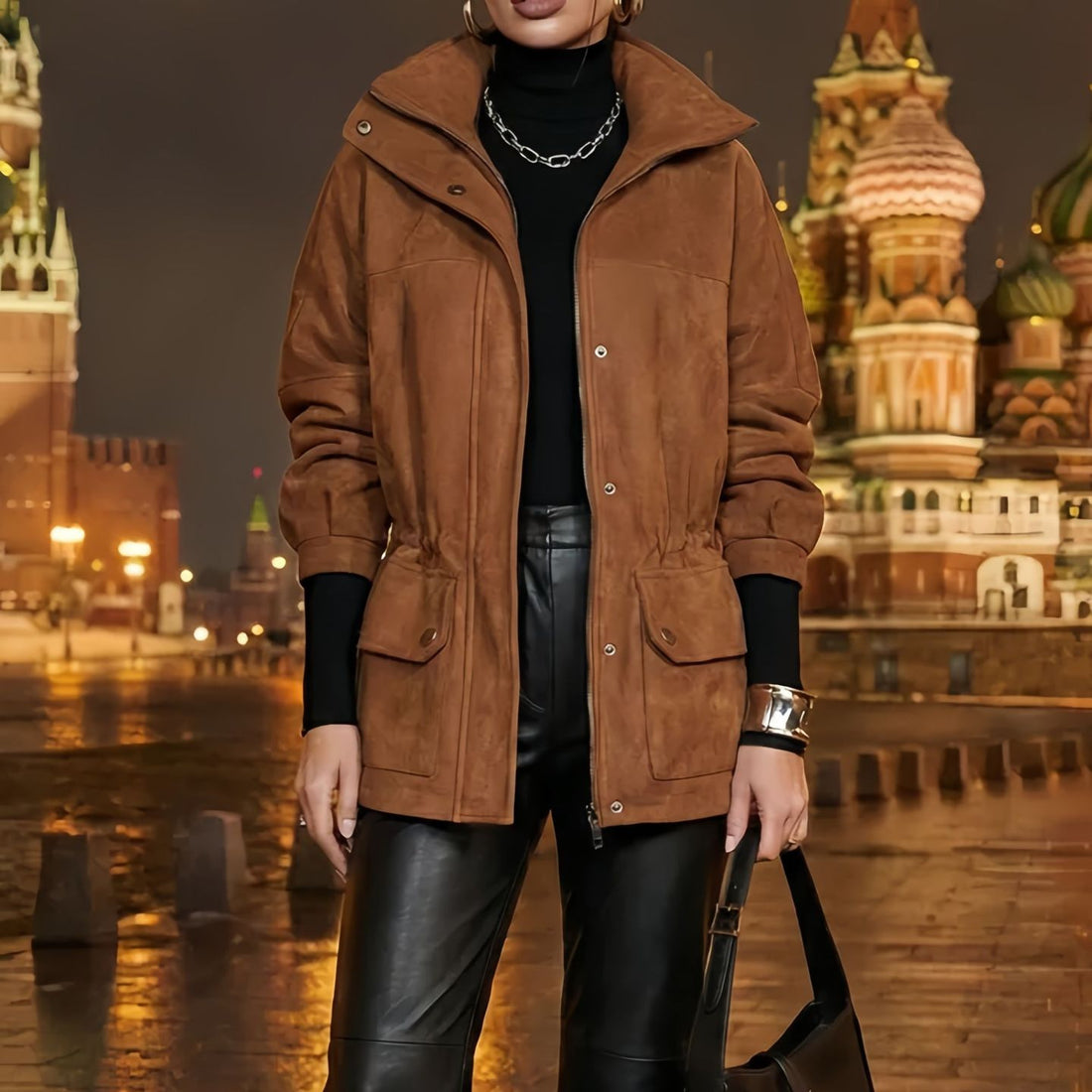 Damen Modische Oversize-Winterjacke mit Kordelzug – Célinea