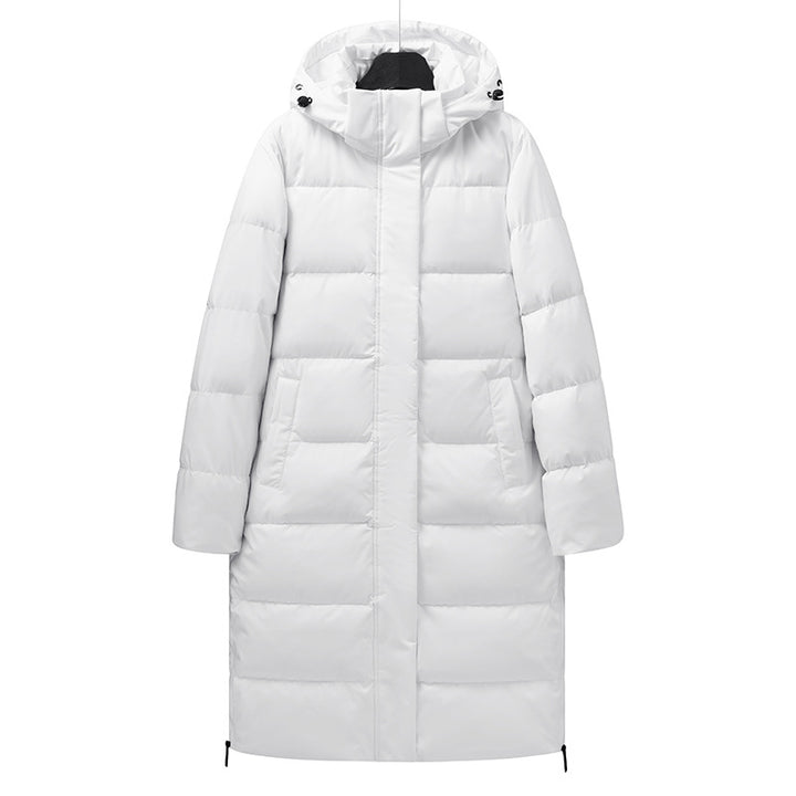 Damen Langer minimalistischer Steppmantel mit konturierter Kapuze und ultraleichter Thermofüllung Echo Archiv