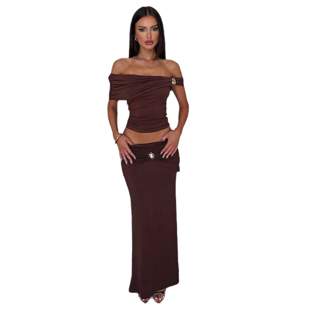 Damen Elegantes Offshoulder Maxikleid mit raffinierten Raffungseffekten Echo Archiv