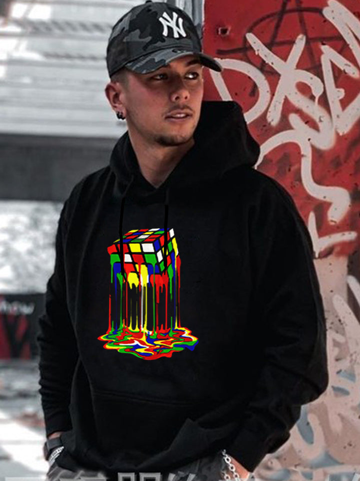 Herren Kapuzenpullover mit kreativem Rubik's Cube Grafikdruck Echoarchiv