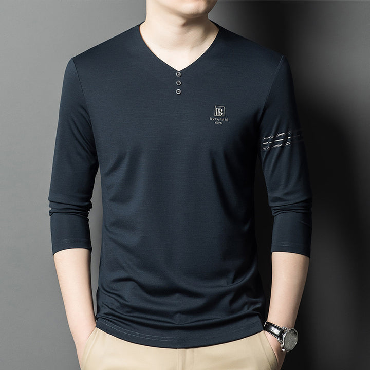Herren V-Ausschnitt Langarmshirt mit praktischen Knöpfen Echoarchiv