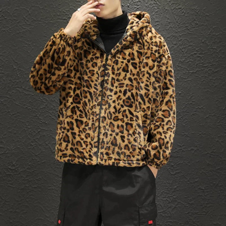 Echoarchiv Herren-Fleecejacke mit Kapuze und Leopardenmuster