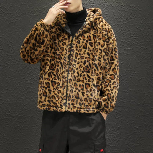 Echoarchiv Herren-Fleecejacke mit Kapuze und Leopardenmuster