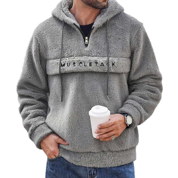 Herren Teddy-Fleece Kapuzenpullover mit halbem Reißverschluss, Kängurutasche und weichem Innenfutter – Cavarno
