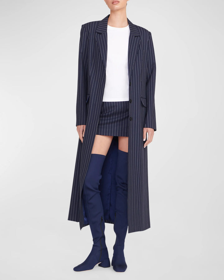 Damen Oversize Longline-Mantel im Nadelstreifen-Look mit Schlitz und Pattentaschen Echoarchiv