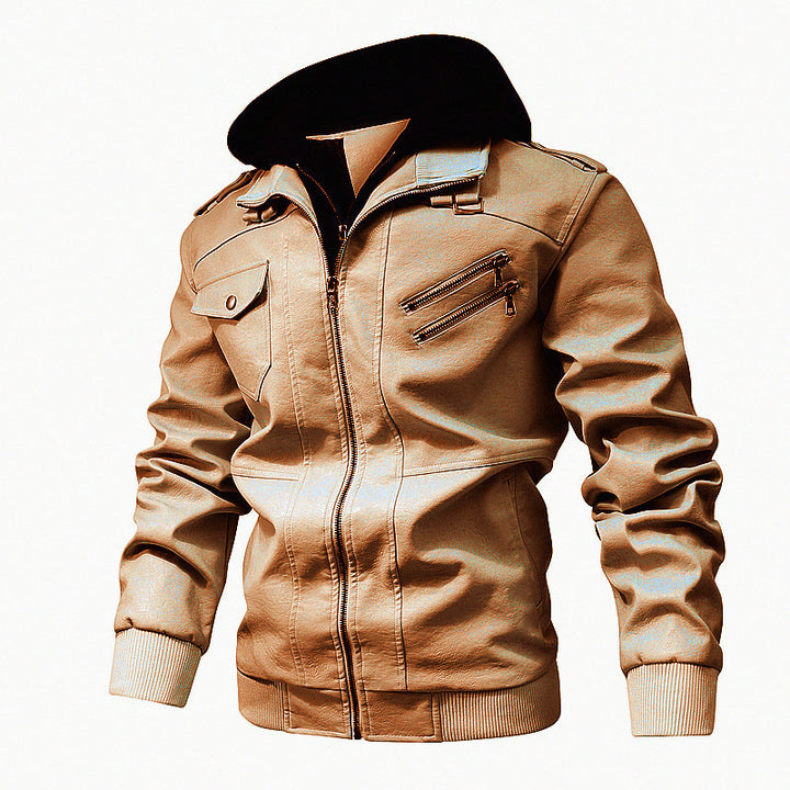Herren modische Lederjacke mit abnehmbarer Kapuze Echo Archiv 1788417868