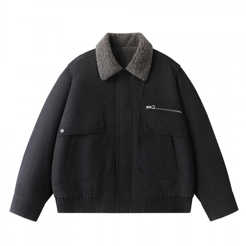 Herren Kurz geschnittener Canvas‑Fliegerblouson mit Sherpa‑Kragen und Multifunktions‑Taschen Echo Archiv