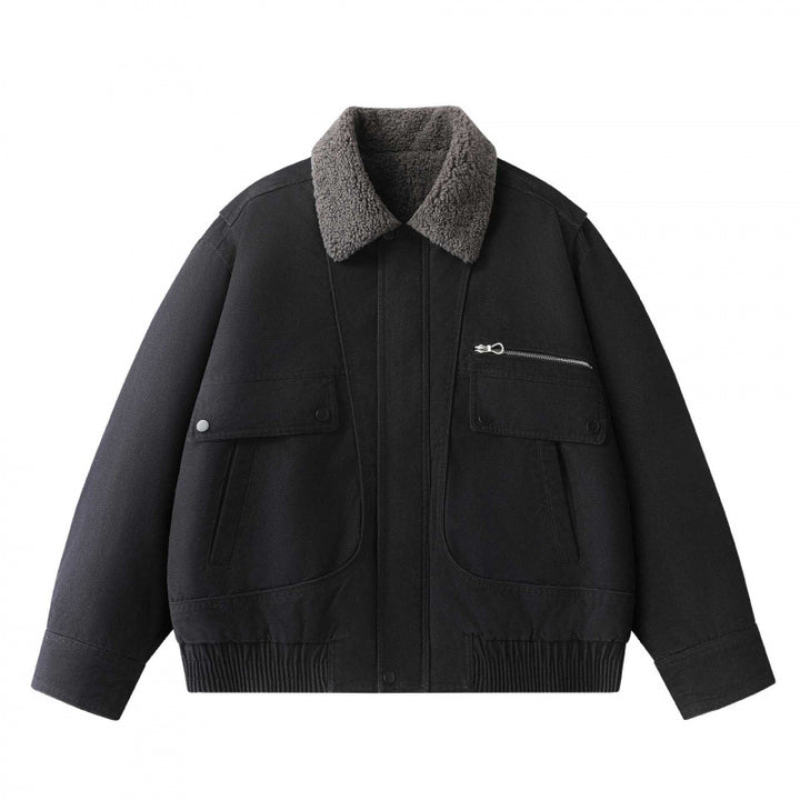 Herren Kurz geschnittener Canvas‑Fliegerblouson mit Sherpa‑Kragen und Multifunktions‑Taschen Echo Archiv