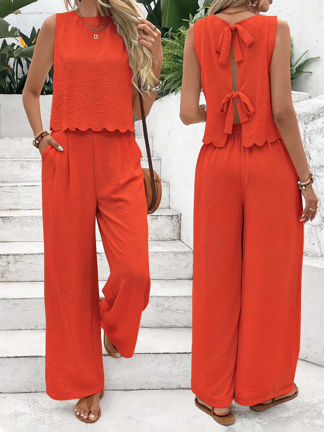 Damen Lässiger Jumpsuit mit elegantem Rückenausschnitt und weitem Bein Echoarchiv