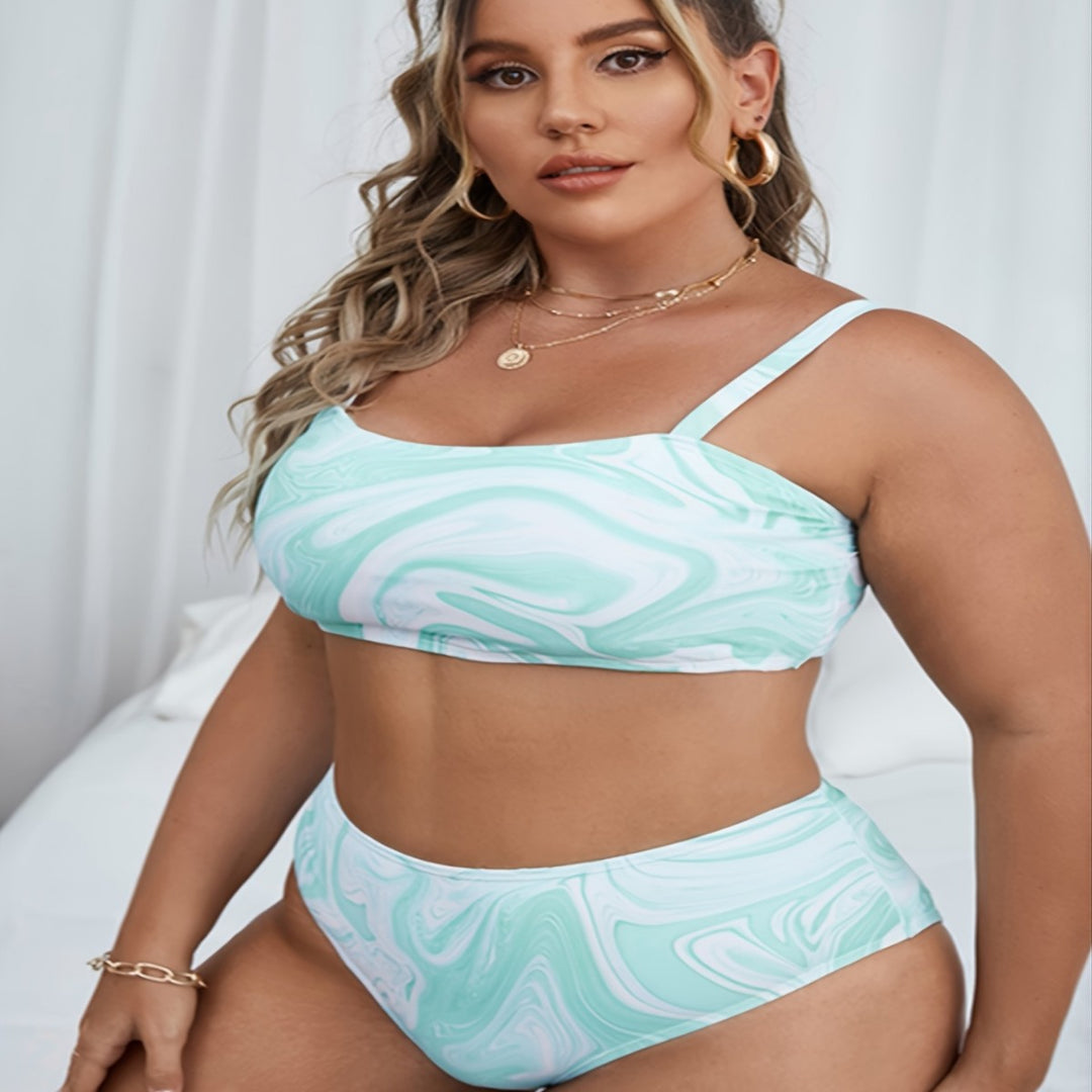 Damen Hochgeschnittenes Bikini-Set mit modernem Marmor-Design Echo Archiv
