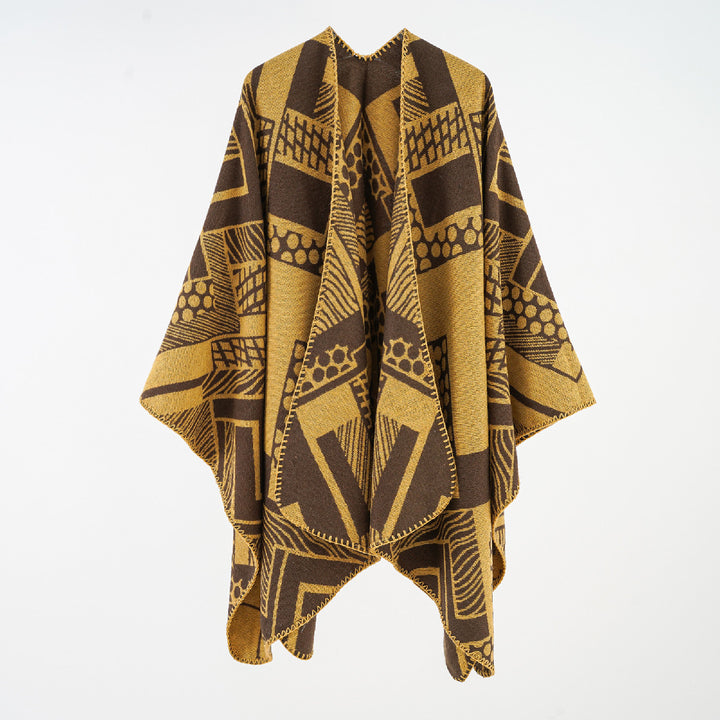 Damen Weichfallendes Jacquard-Cape mit geometrischem Allovermuster und offenem Kimono-Fall Echo Archiv