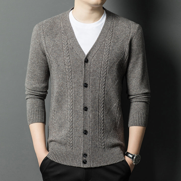 Herren Strickjacke mit V-Ausschnitt und strukturiertem Design Echoarchiv