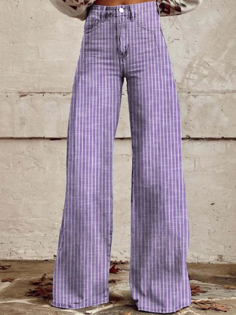 Damen Hoch geschnittene Wide-Leg JEchoarchivns mit moderner Streifenoptik Echoarchiv
