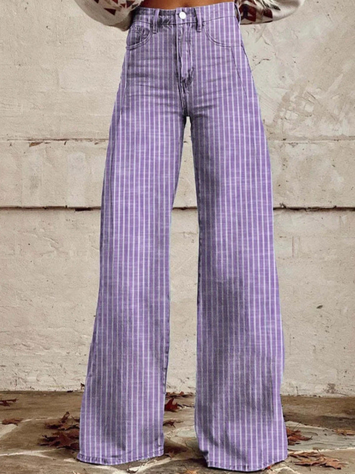 Damen Hoch geschnittene Wide-Leg JEchoarchivns mit moderner Streifenoptik Echoarchiv