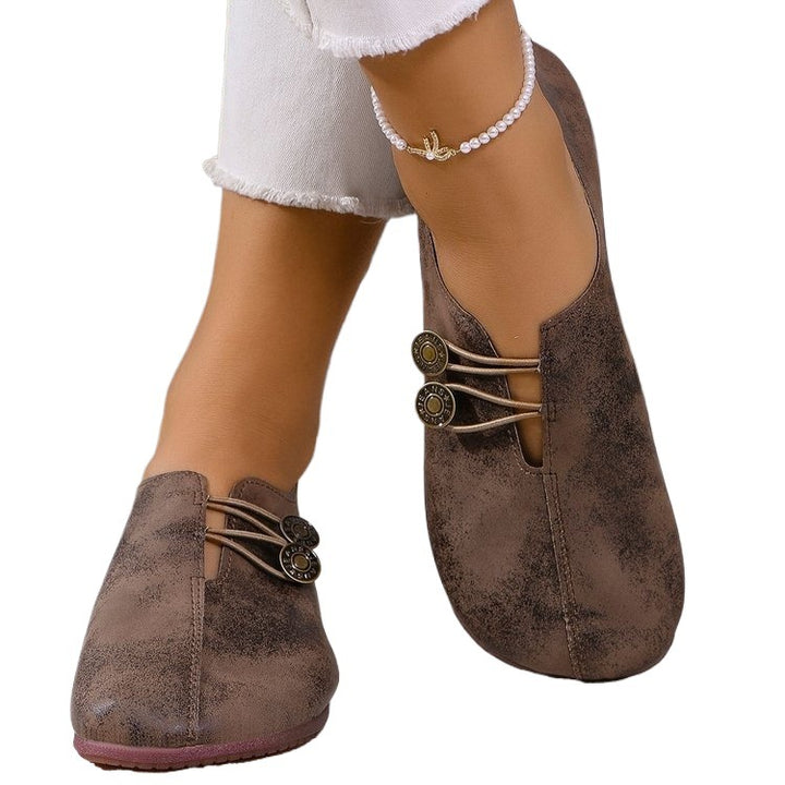 Damen nan elegante Komfort-Slipper im Mokassinstil mit elastischer Zierkordel und Knopfdetail Echo Archiv