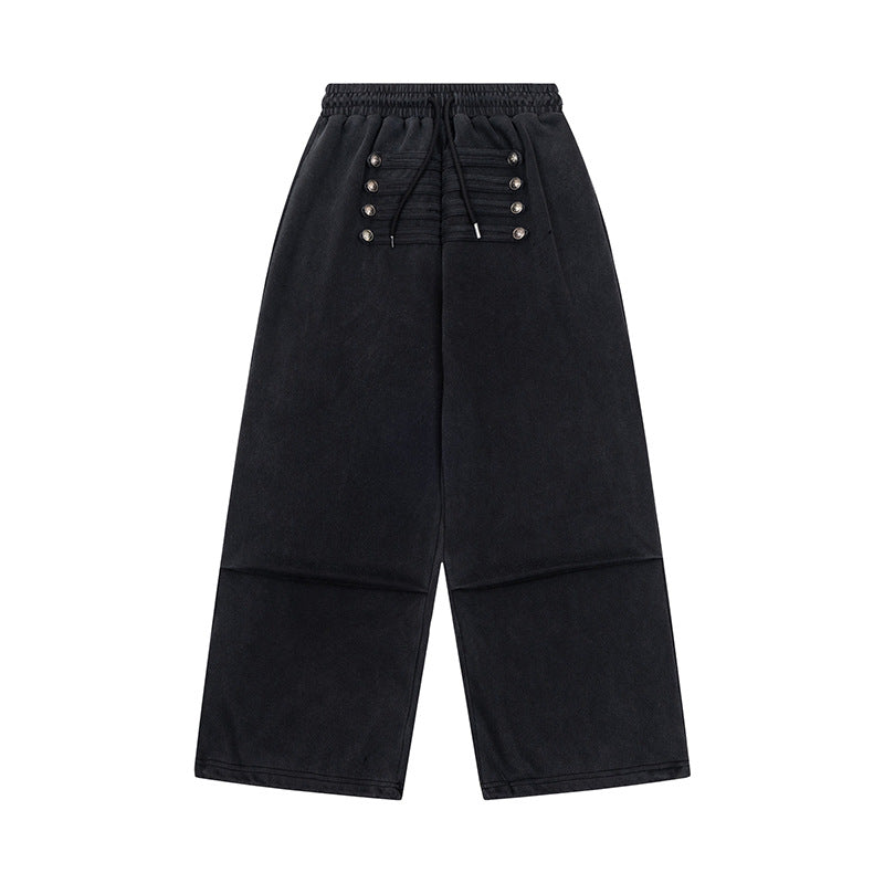Damen Weite Culotte-Hose mit hohem Gummibund, Kordelzug und dekorativer Knopfblende Echoarchiv