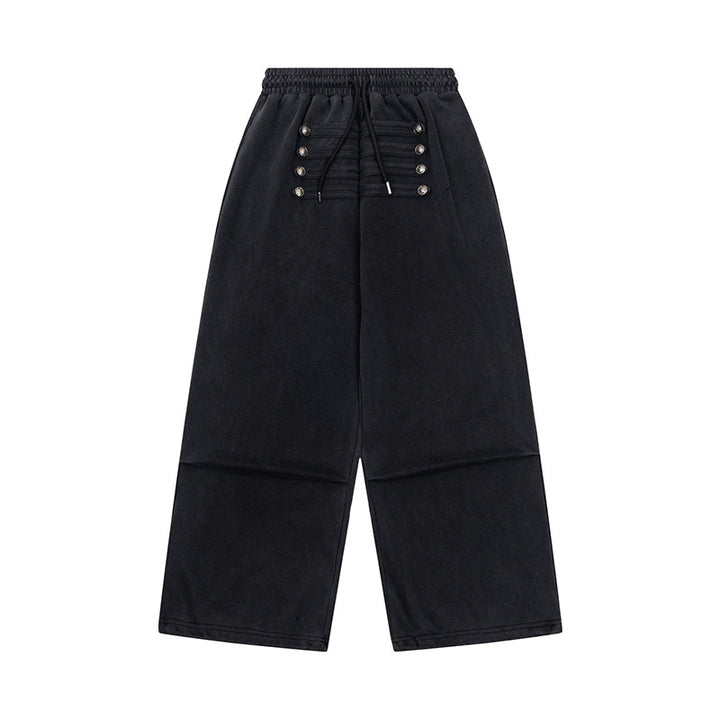 Damen Weite Culotte-Hose mit hohem Gummibund, Kordelzug und dekorativer Knopfblende Echoarchiv