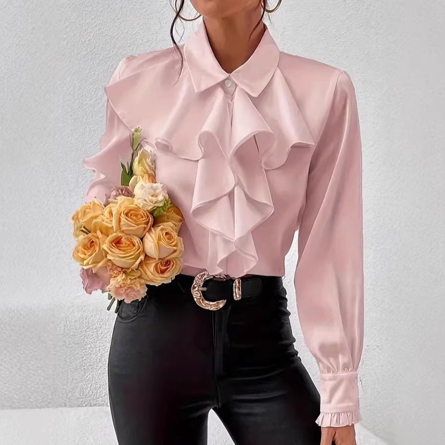 Damen Elegante Rüschenbluse mit Volants, Hemdkragen und Manschetten – Élovi