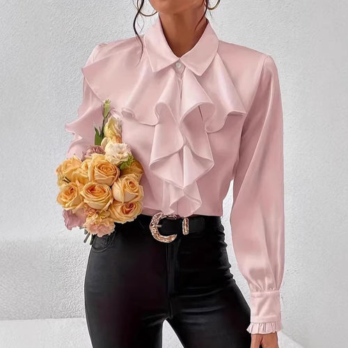 Damen Elegante Rüschenbluse mit Volants, Hemdkragen und Manschetten – Élovi