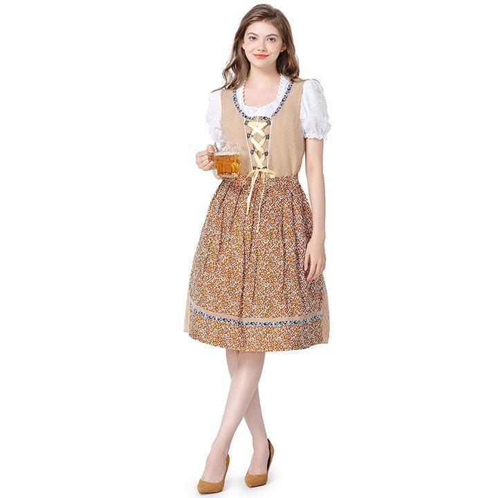 Damen nan traditionelles Oktoberfest Dirndlkleid mit Spitzenbluse, verstellbarer Korsettschnürung und geblümter Schürze Echo Archiv