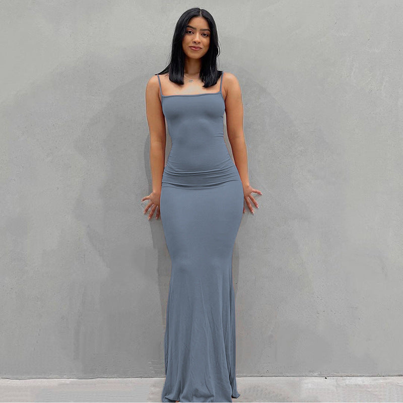 Damen Körperbetontes Maxi‑Jerseykleid mit taillierter Drapierung, langen Ärmeln und ausgestelltem Saum – Valéora