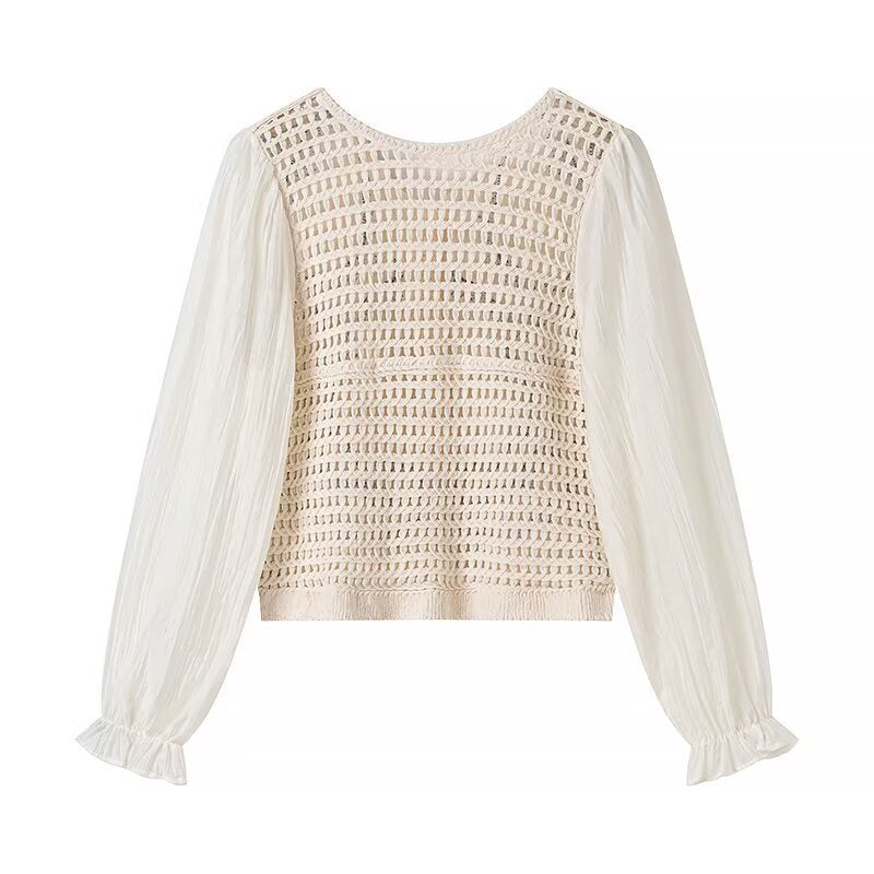 Damen Bestickter Häkelstrick-Cardigan mit transparenten Plissee-Ärmeln Echo Archiv