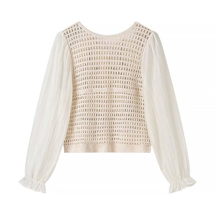Damen Bestickter Häkelstrick-Cardigan mit transparenten Plissee-Ärmeln Echo Archiv