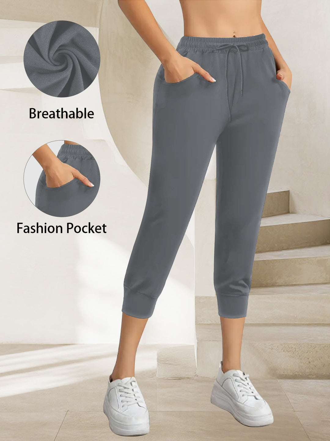 Damen Atmungsaktive Ankle-Joggerhose mit Kordelzug und Eingrifftaschen echoarchiv-