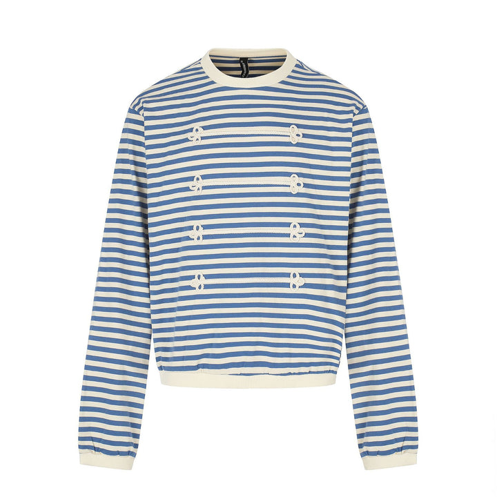 Damen maritimes Streifen-Sweatshirt mit Zierkordeln Echoarchiv