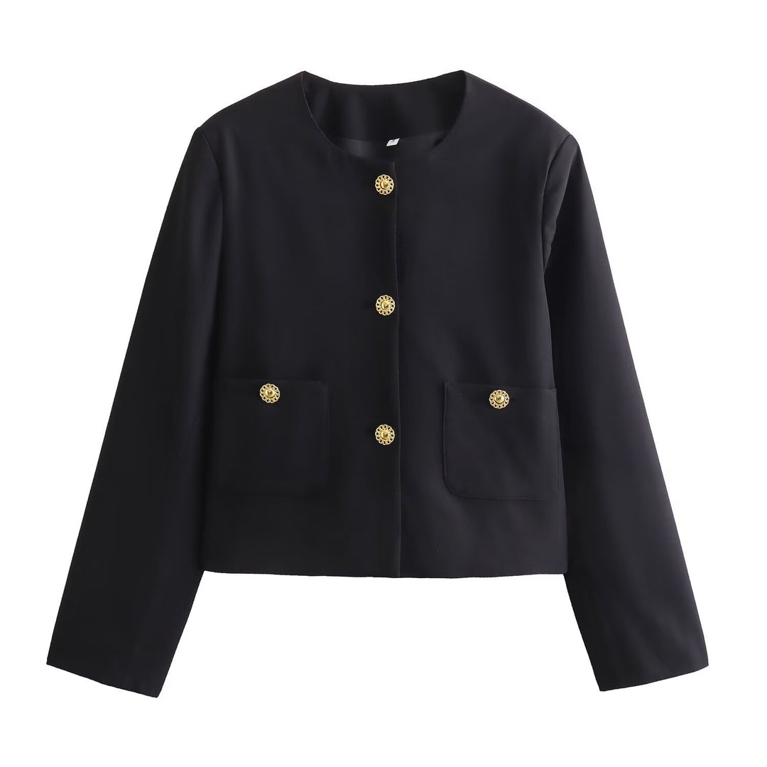 Damen Kurzblazer im Boxy‑Cut mit dekorativen Zierknöpfen und aufgesetzten Taschen Echo Archiv