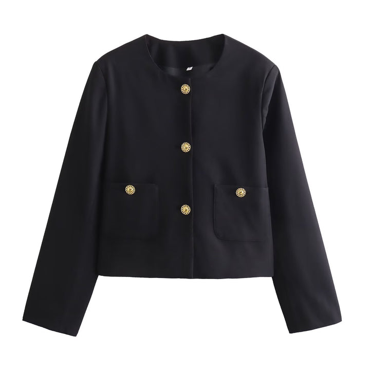 Damen Kurzblazer im Boxy‑Cut mit dekorativen Zierknöpfen und aufgesetzten Taschen Echo Archiv