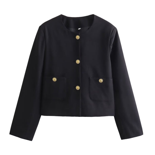 Damen Kurzblazer im Boxy‑Cut mit dekorativen Zierknöpfen und aufgesetzten Taschen Echo Archiv