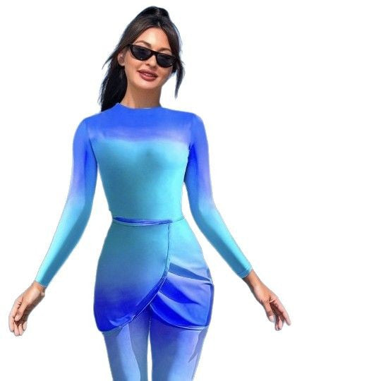 Damen Sportlicher Langarm-Badeanzug mit Wickeldetail Echo Archiv