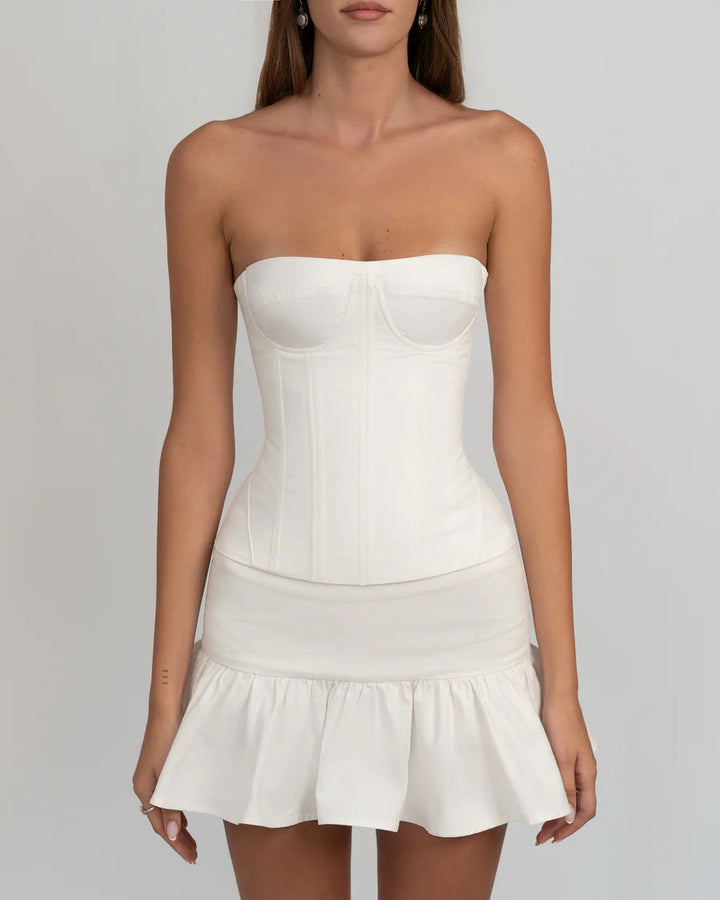 Damen figurbetontes Korsettkleid mit Rüschensaum Echo Archiv