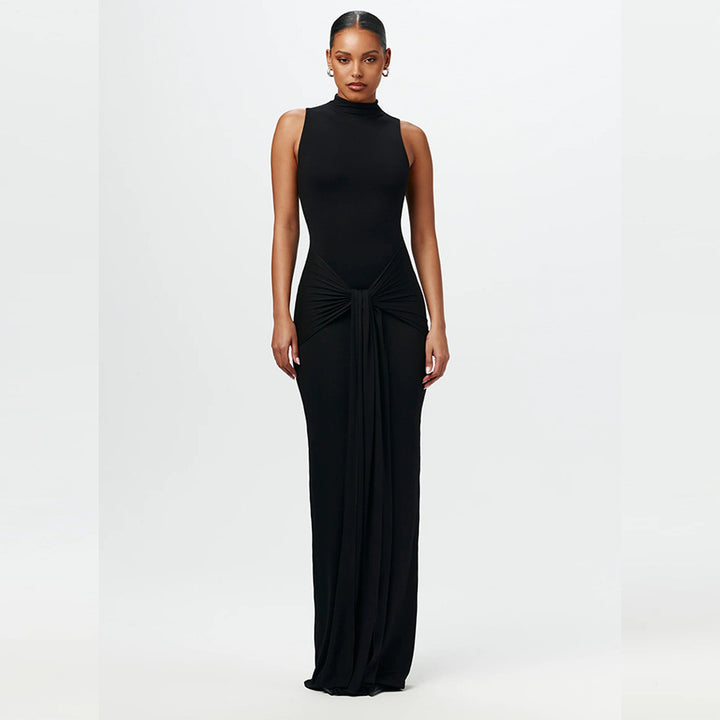 Damen elegantes Maxikleid mit haltem Ausschnitt und figurbetontem Schnitt – Valéora