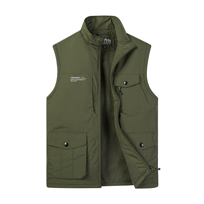 Herren Leichte Fleece-gefütterte Outdoor-Weste mit Mehrfachtaschen und Stehkragen – Marzano