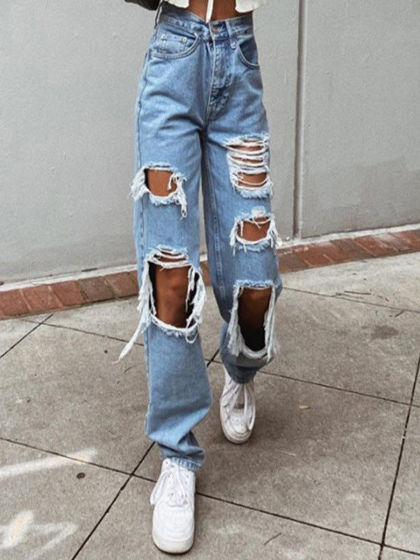 Damen lässige Destroyed Jeans mit weitem Bein Echo Archiv