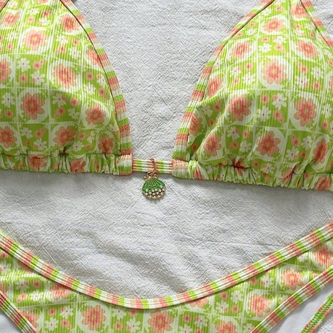 Damen Triangel-Bikini mit frischem Blumendruck und verstellbaren Trägern Echo Archiv