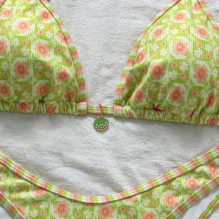 Damen Triangel-Bikini mit frischem Blumendruck und verstellbaren Trägern Echo Archiv