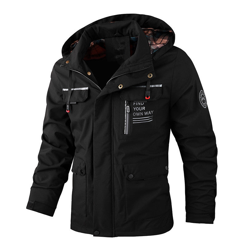 Herren wasserabweisender Utility‑Parka mit Kapuze, Mehrfach‑Taschen und Windschutz Echoarchiv