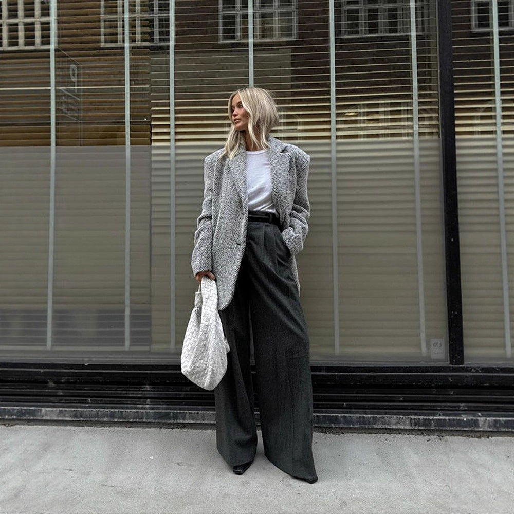 Damen Oversize Wollmix-Blazer im Bouclé-Look mit kastiger Silhouette Echoarchiv